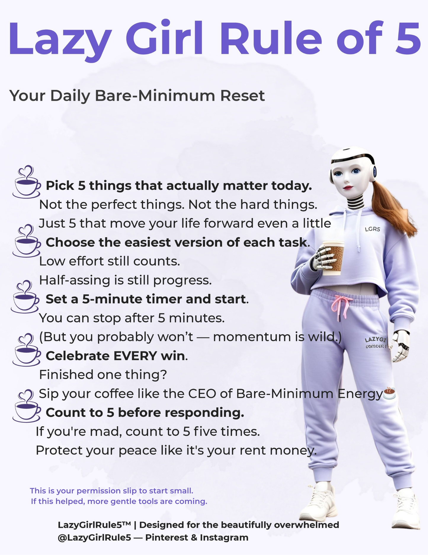 Lazy Girl Rule of 5 – Daily Bare-Minimum Reset (FREE Printable)