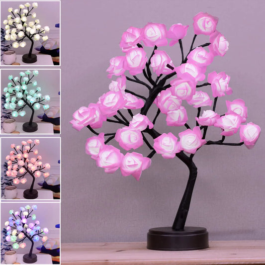 18 Colors Rose Tree Lamp Color Changing Multicolor Rose Table Lamp with Remote Pink Flower Lamp Girls Gift for Mother’s Day Lighted Tabletop Tree for Christmas Valentine’s Day Wedding Decor